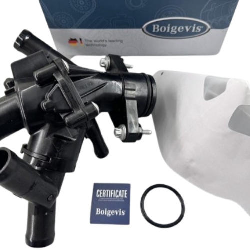 Boigevis engine coolant thermostat housing assembly